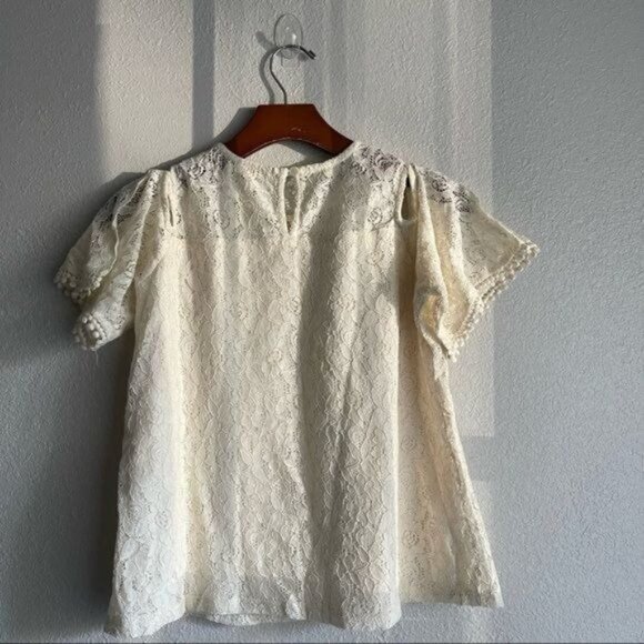 Monteau Girls Ivory All Over Lace Cold Shoulder Short Sleeve Top Size XL (14) - Picture 6 of 6